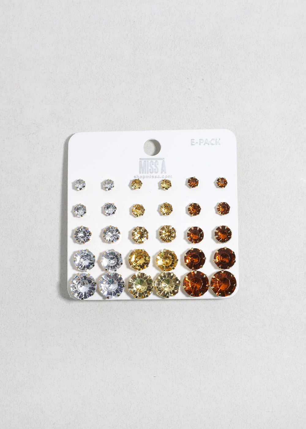 Multi-Color Rhinestone Stud Earring Pack - Gold