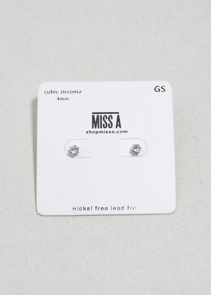 Classic Cubic Zirconia Stud Earrings - Silver