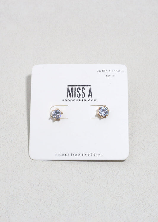 Classic Cubic Zirconia Stud Earrings - Gold