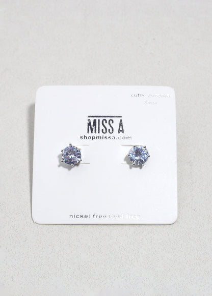 Classic Cubic Zirconia Stud Earrings - Silver