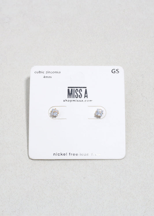 Classic 4mm Cubic Zirconia Studs - Gold