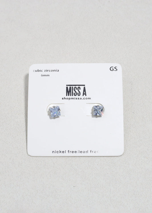 Classic 6mm Square Cubic Zirconia Silver Studs