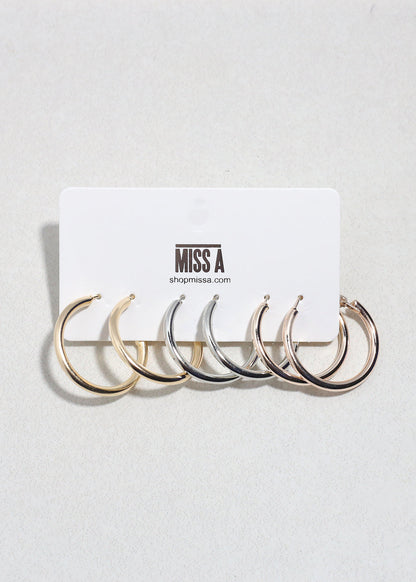 Classic Hoop Earring Set - 3 Pairs