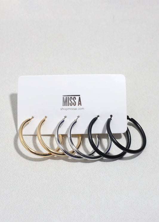 Classic Hoop Earring Set - 3 Pairs
