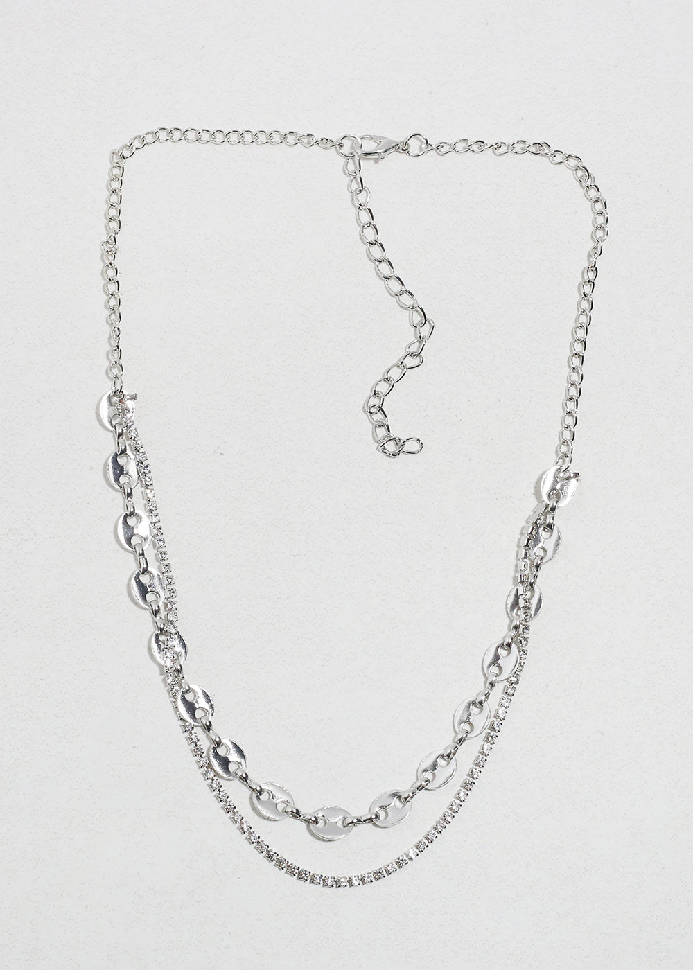 Layered Rhinestone Chain Necklace