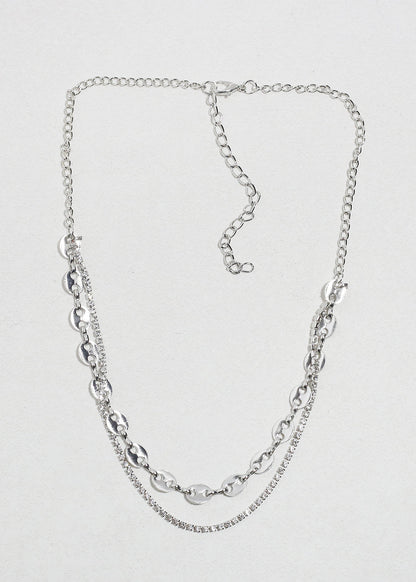 Layered Rhinestone Chain Necklace