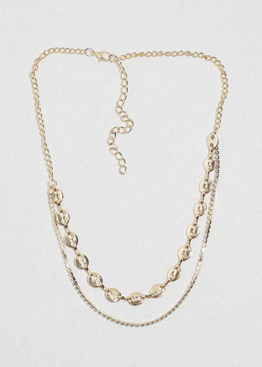 Layered Rhinestone Chain Necklace