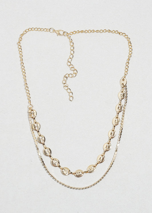 Layered Rhinestone Chain Necklace