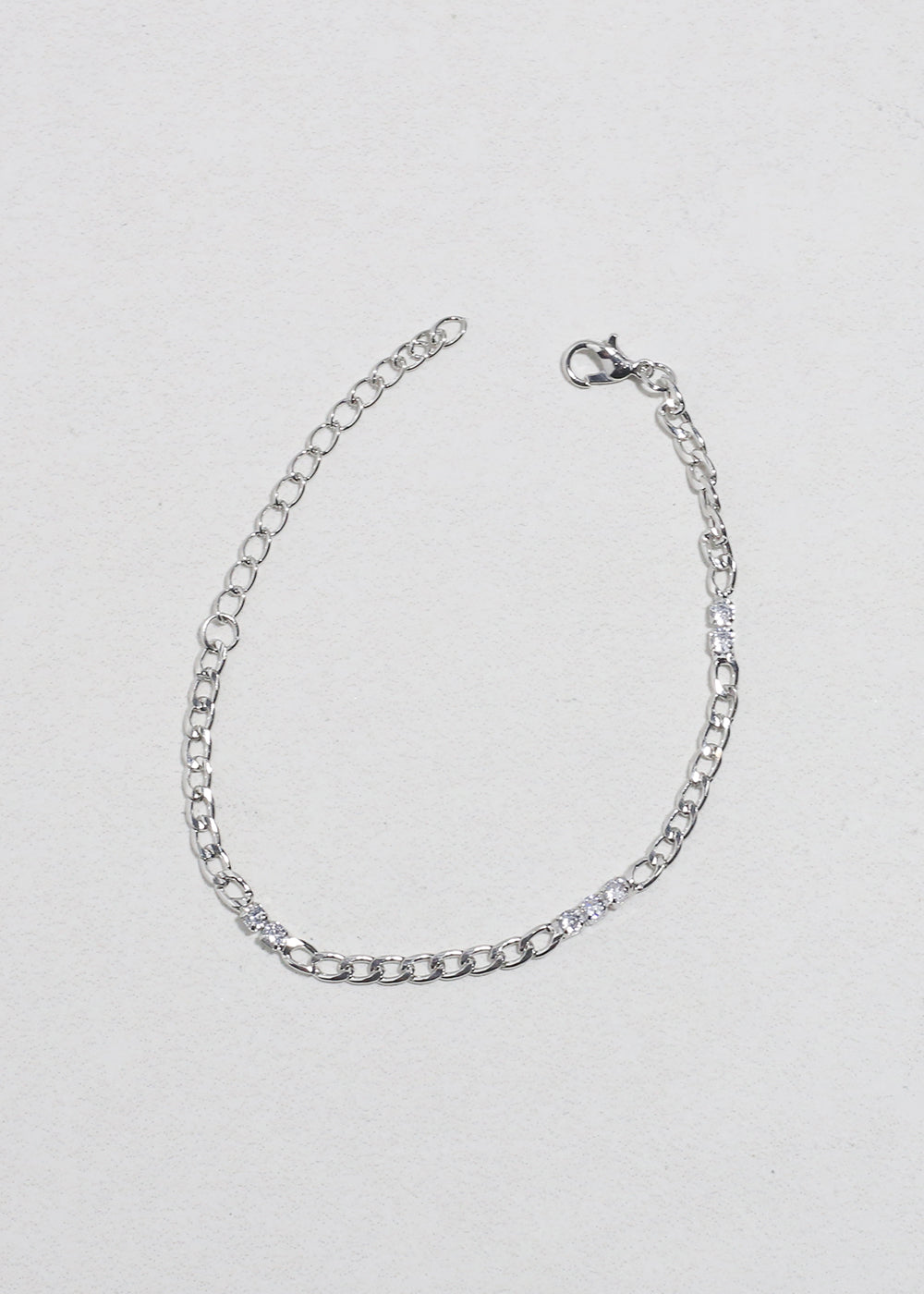 Silver Chain Bracelet with Rhinestones