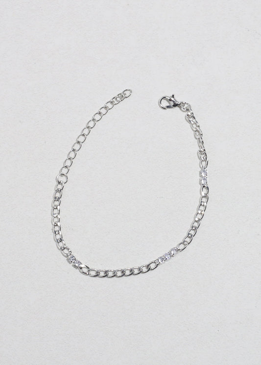 Silver Chain Bracelet with Rhinestones