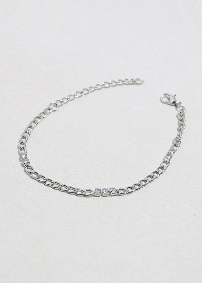 Silver Chain Bracelet with Rhinestones