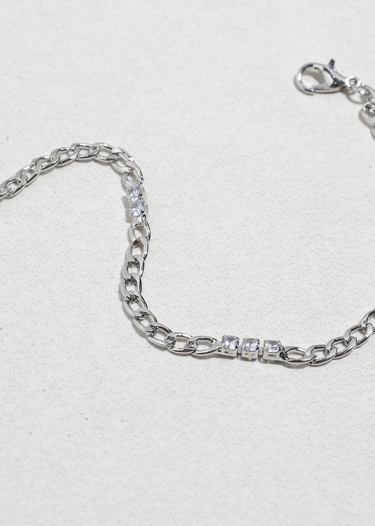 Silver Chain Bracelet with Rhinestones