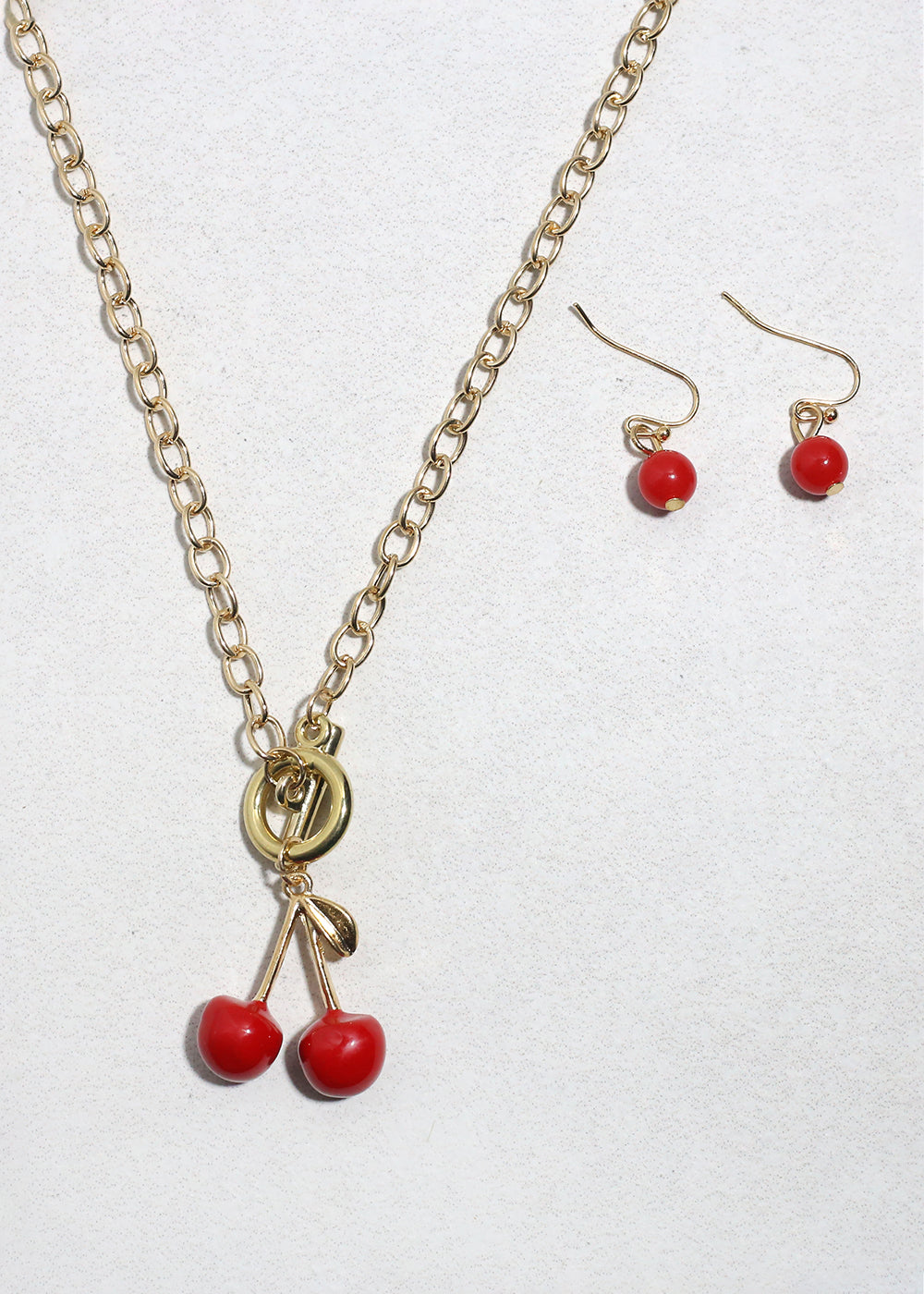 Cherry Charm Necklace & Earring Set