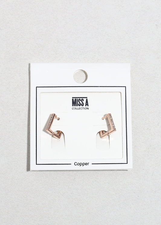Square Rhinestone Huggie Earrings