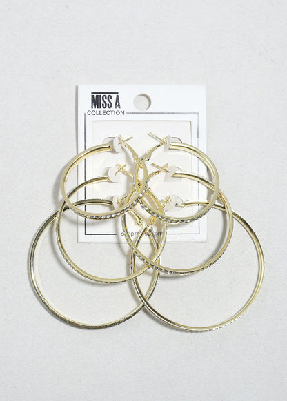 Lustre Trio Rhinestone Hoop Earrings