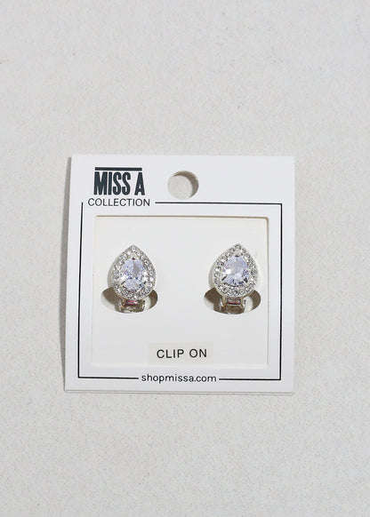 Teardrop Rhinestone Clip-On Earrings