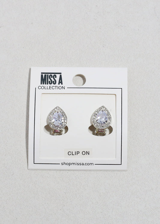 Teardrop Rhinestone Clip-On Earrings