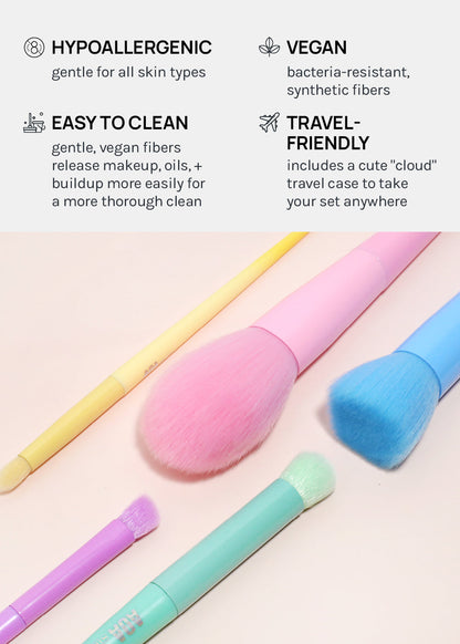 AOA 10-Piece Rainbow Brush Set + Cloud Travel Bag