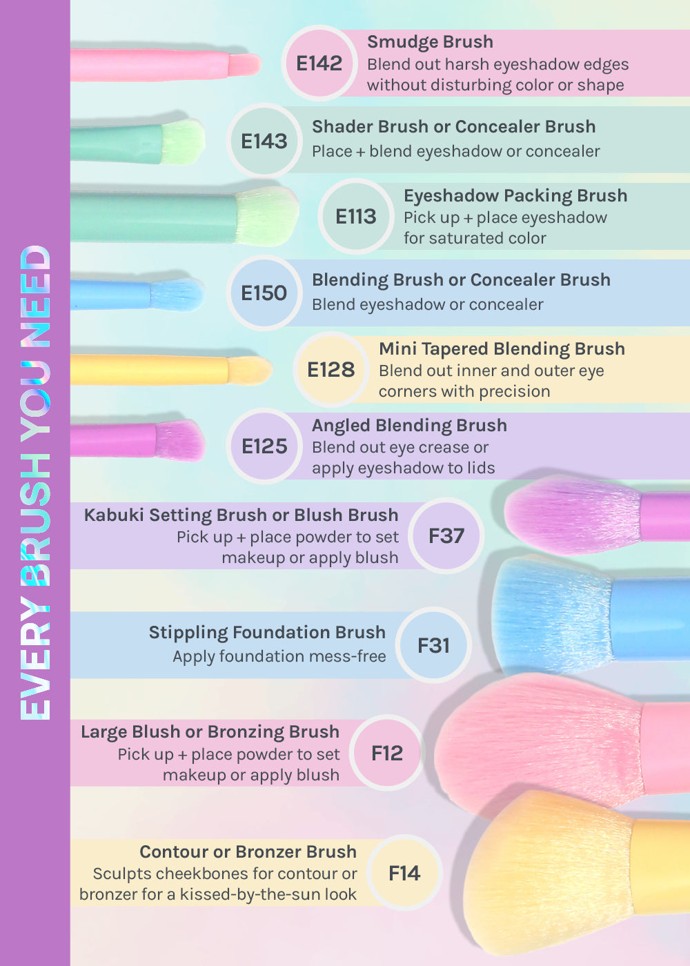 AOA 10-Piece Rainbow Brush Set + Cloud Travel Bag