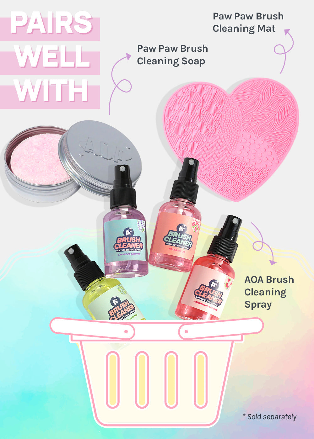 AOA 10-Piece Rainbow Brush Set + Cloud Travel Bag