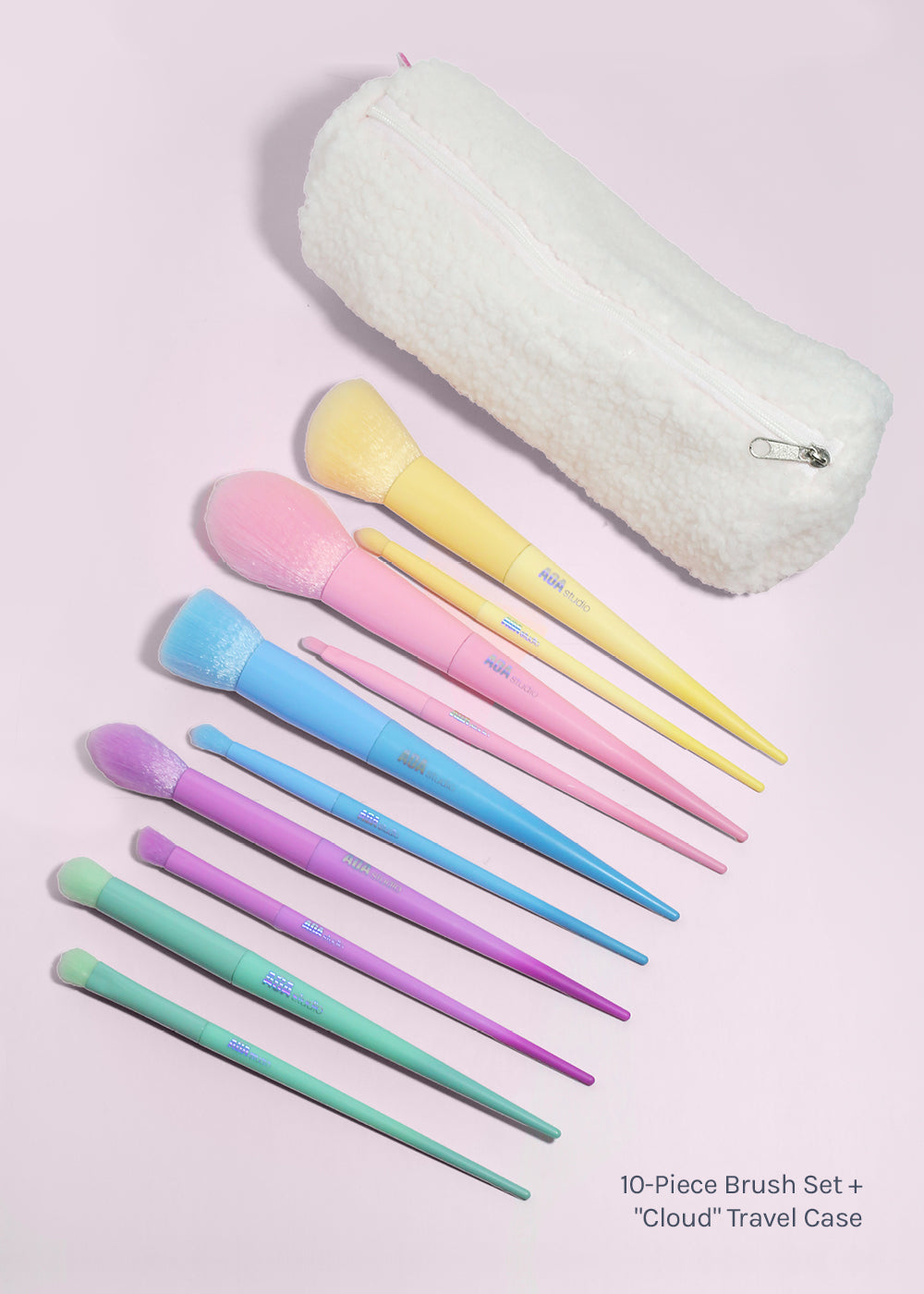 AOA 10-Piece Rainbow Brush Set + Cloud Travel Bag