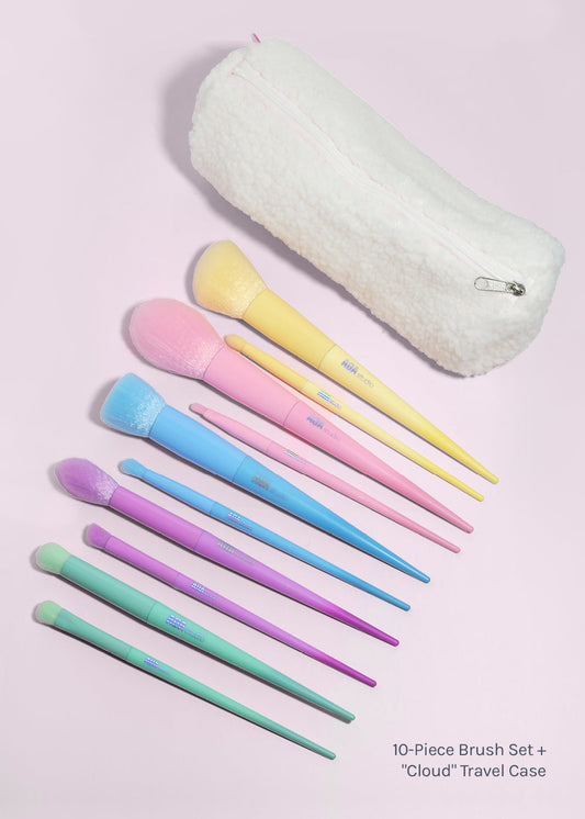 AOA 10-Piece Rainbow Brush Set + Cloud Travel Bag