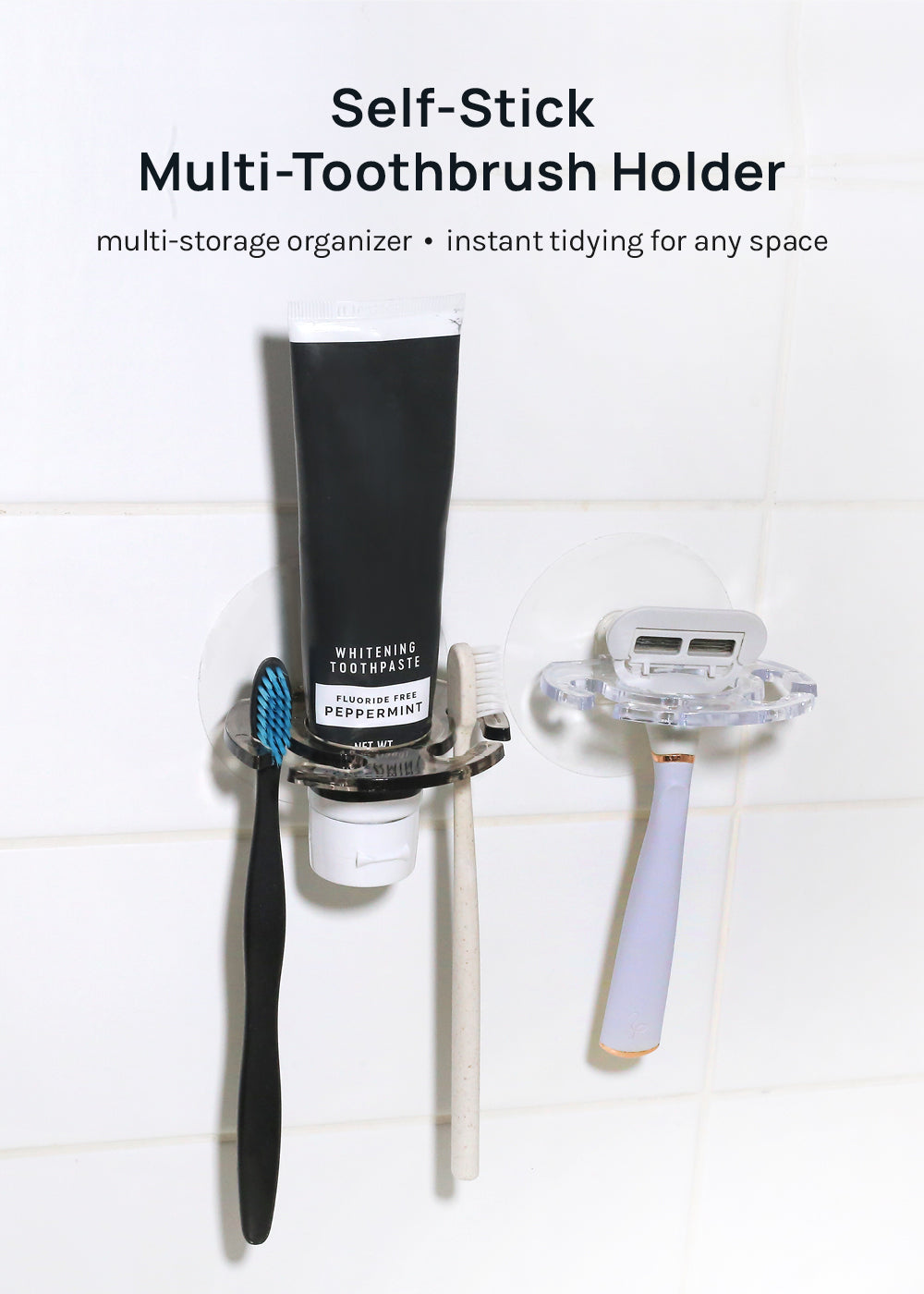 Official Key Items Self-stick Multi-toothbrush Holder