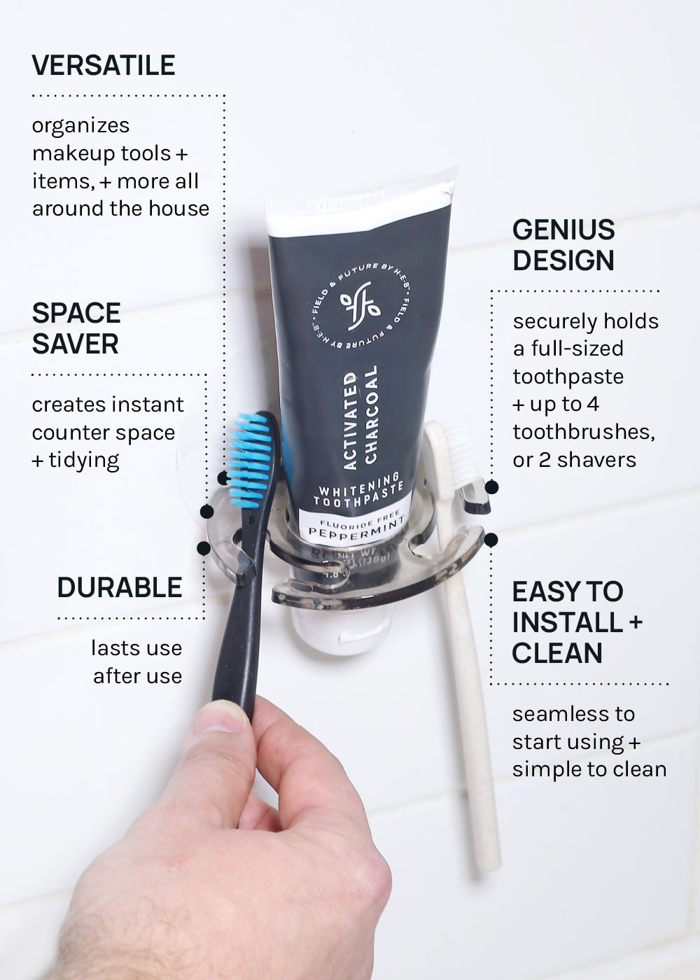 Official Key Items Self-stick Multi-toothbrush Holder
