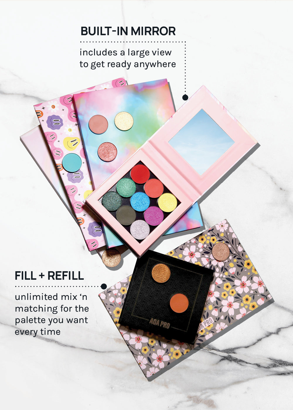 AOA Pro Magnetic Eyeshadow Palette - Pink Swirly Small