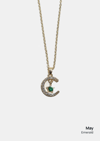Miss A Birthstone Necklace - Moon + Star