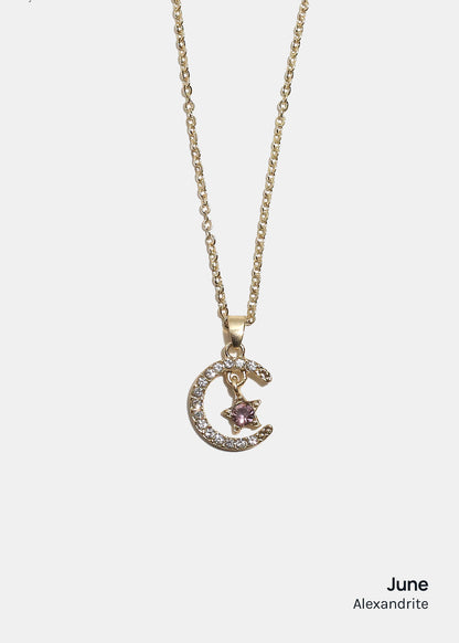 Miss A Birthstone Necklace - Moon + Star