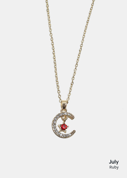 Miss A Birthstone Necklace - Moon + Star