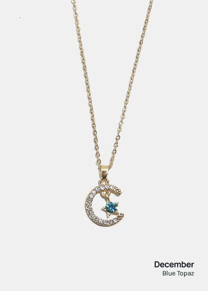 Miss A Birthstone Necklace - Moon + Star