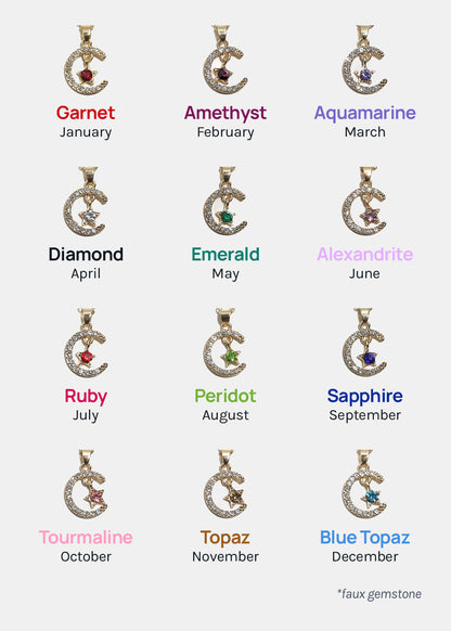 Miss A Birthstone Necklace - Moon + Star