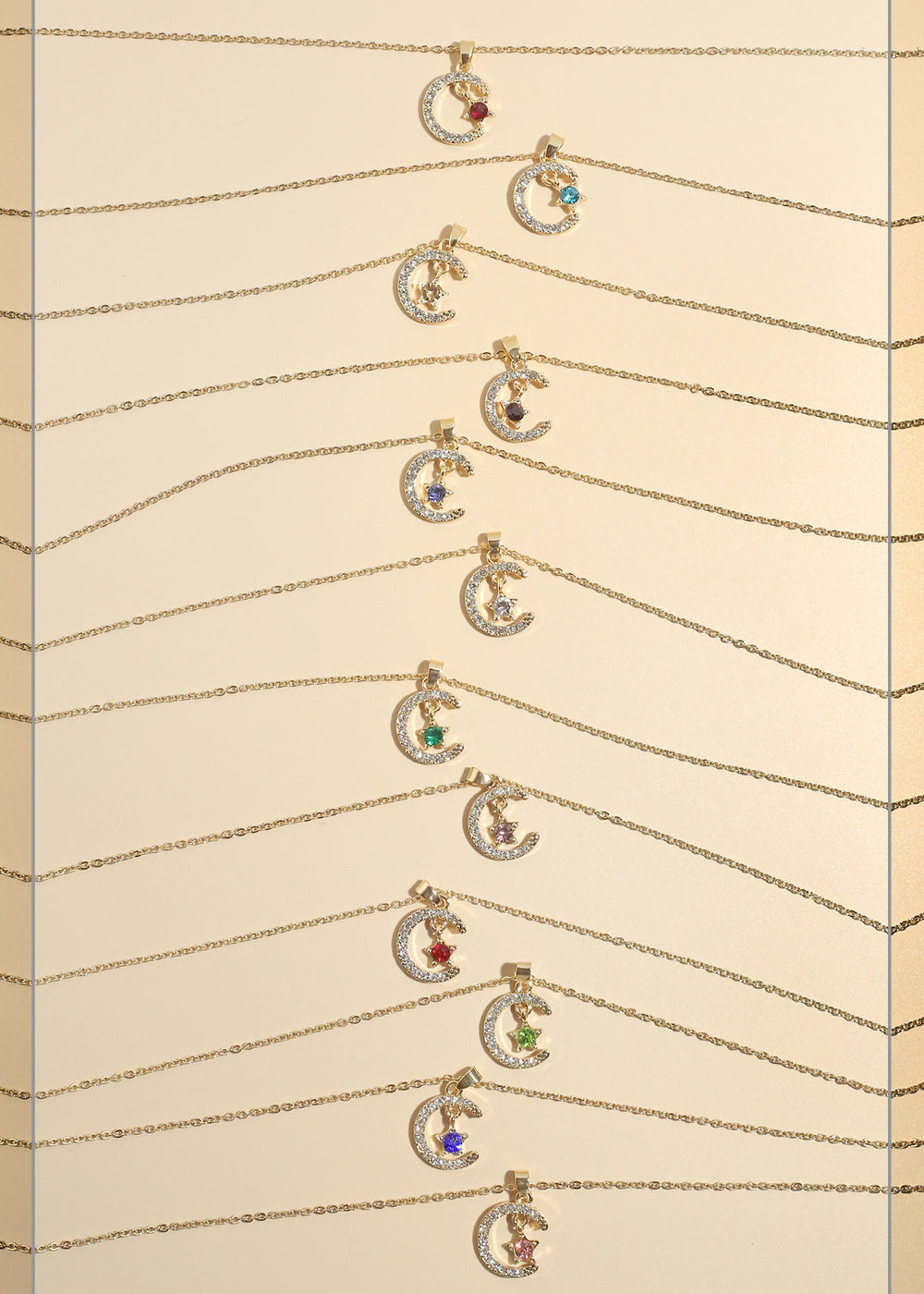Miss A Birthstone Necklace - Moon + Star