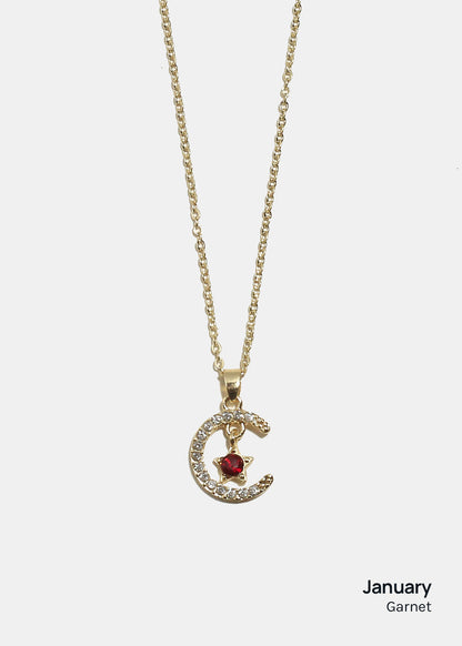 Miss A Birthstone Necklace - Moon + Star