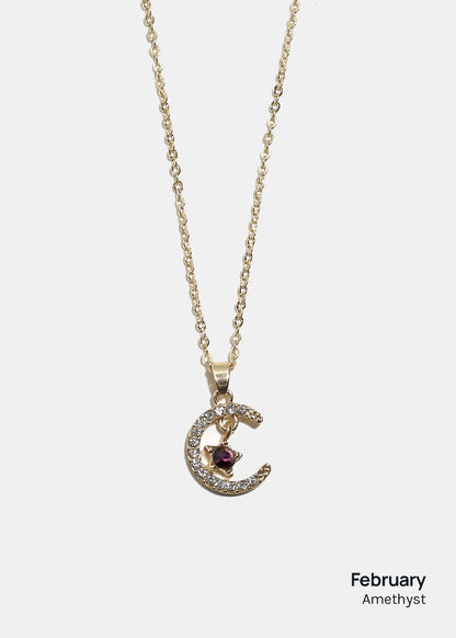 Miss A Birthstone Necklace - Moon + Star