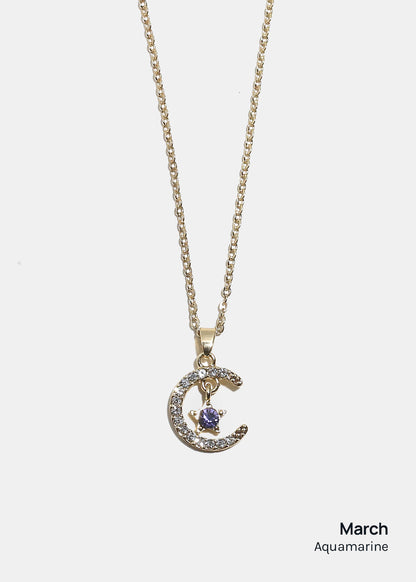 Miss A Birthstone Necklace - Moon + Star
