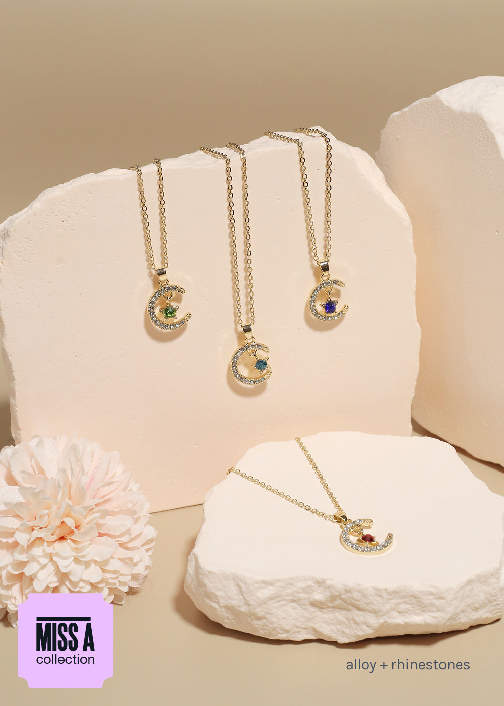 Miss A Birthstone Necklace - Moon + Star