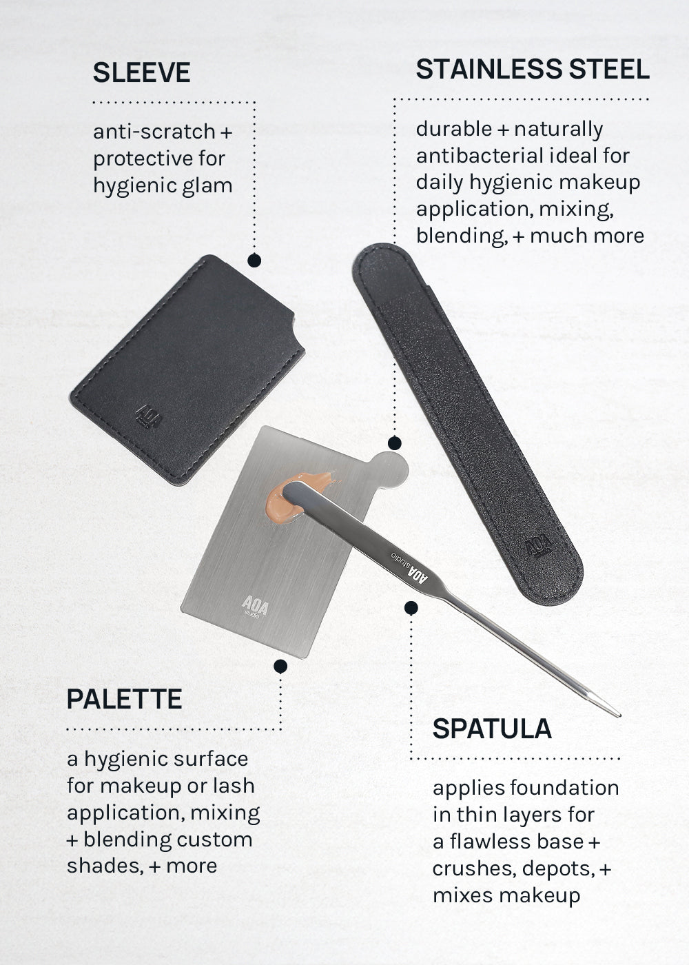 AOA Stainless Steel Mixing Palette and Spatula with Protective Sleeve